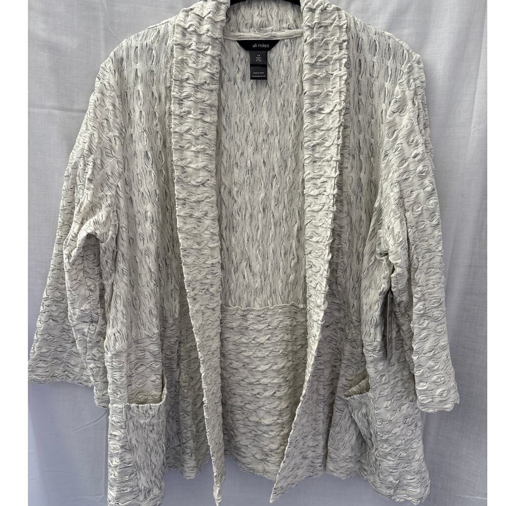 Ali Miles 3/4 Sleeve Textured Knit Open Front Cardigan Plus Size 1X NWT Oatmeal